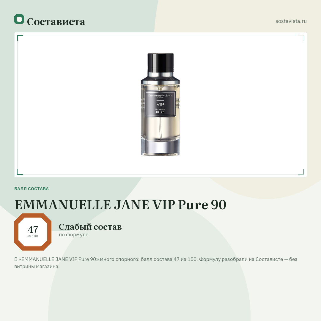 EMMANUELLE JANE VIP Pure 90: балл состава 47 из 100 — Состависта