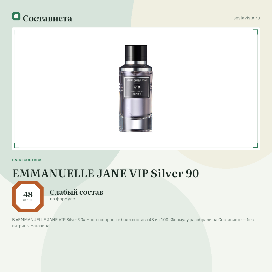 EMMANUELLE JANE VIP Silver 90: балл состава 48 из 100 — Состависта