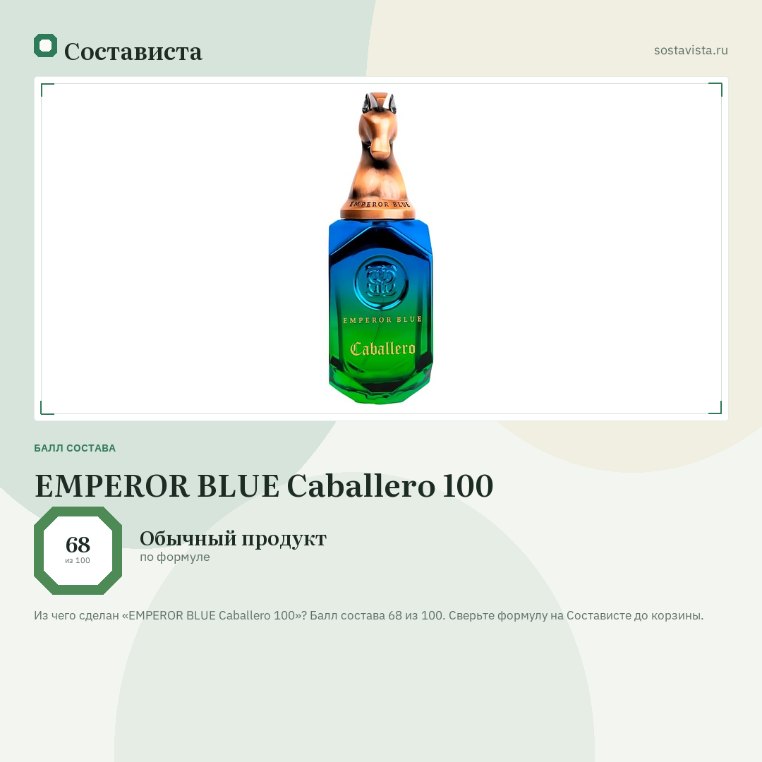 EMPEROR BLUE Caballero 100: балл состава 68 из 100 — Состависта