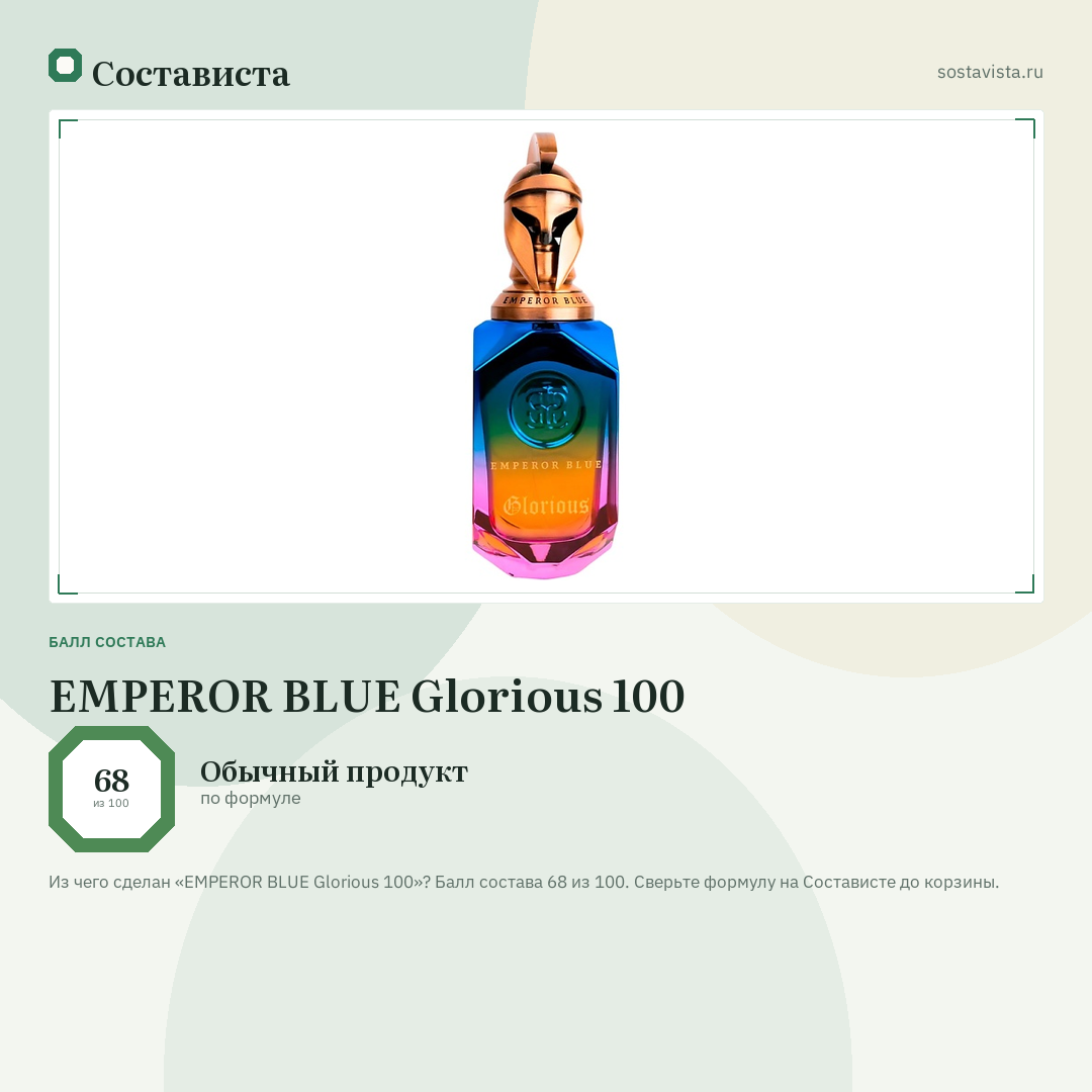 EMPEROR BLUE Glorious 100: балл состава 68 из 100 — Состависта