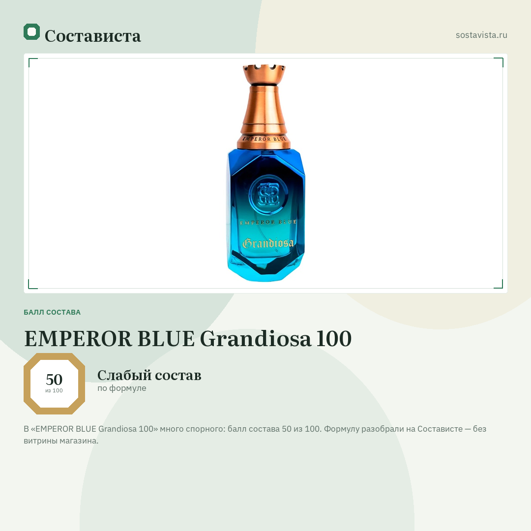 EMPEROR BLUE Grandiosa 100: балл состава 50 из 100 — Состависта