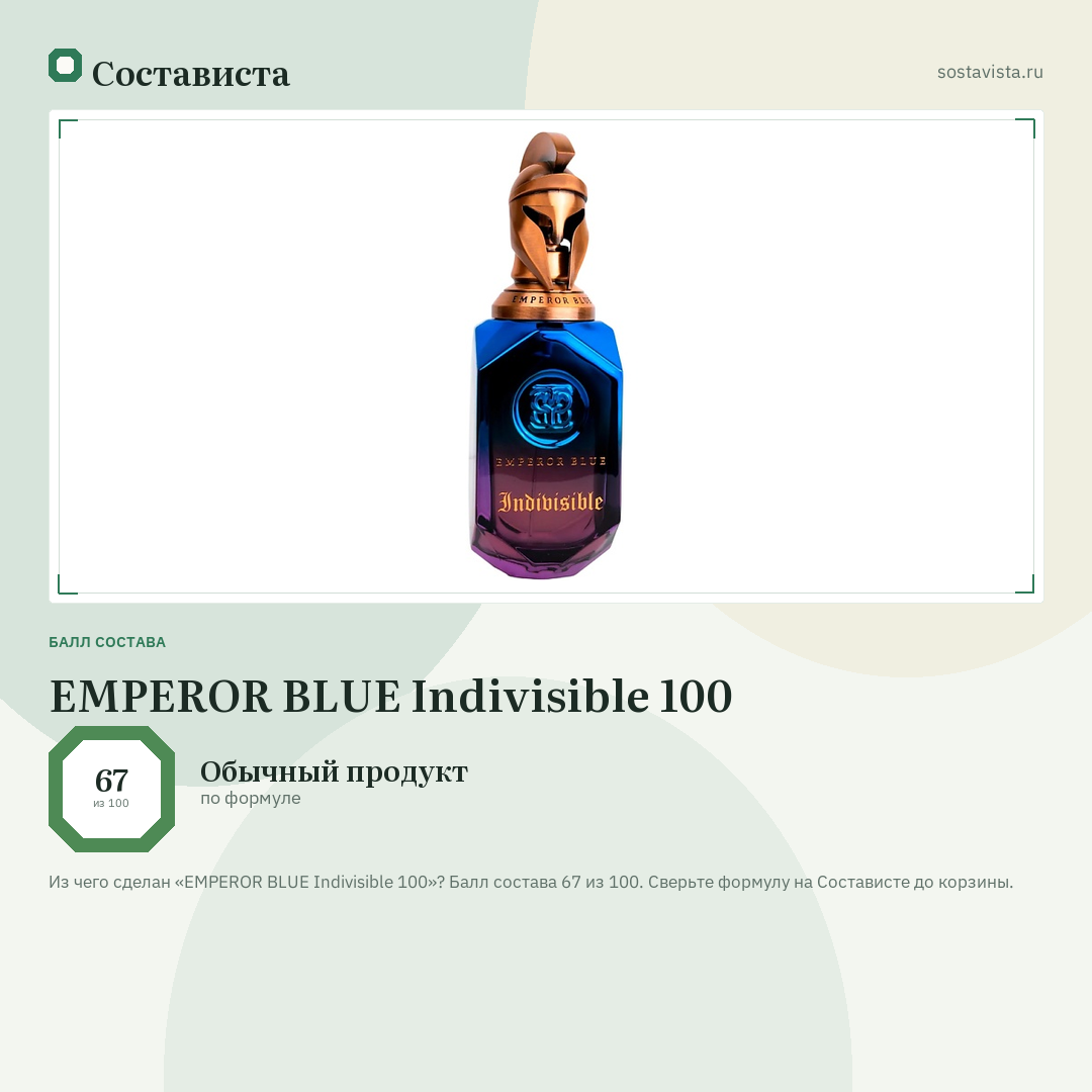 EMPEROR BLUE Indivisible 100: балл состава 67 из 100 — Состависта