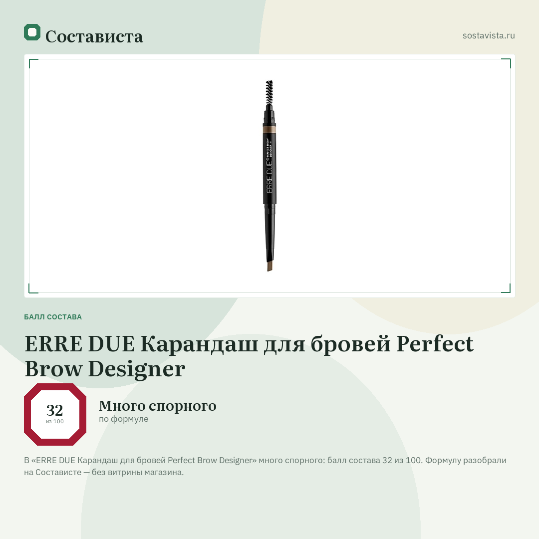 ERRE DUE Карандаш для бровей Perfect Brow Designer: балл состава 32 из 100 — Состависта
