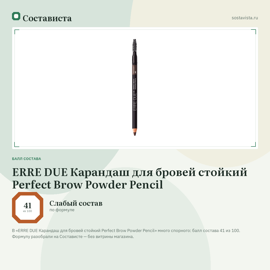 ERRE DUE Карандаш для бровей стойкий Perfect Brow Powder Pencil: балл состава 41 из 100 — Состависта