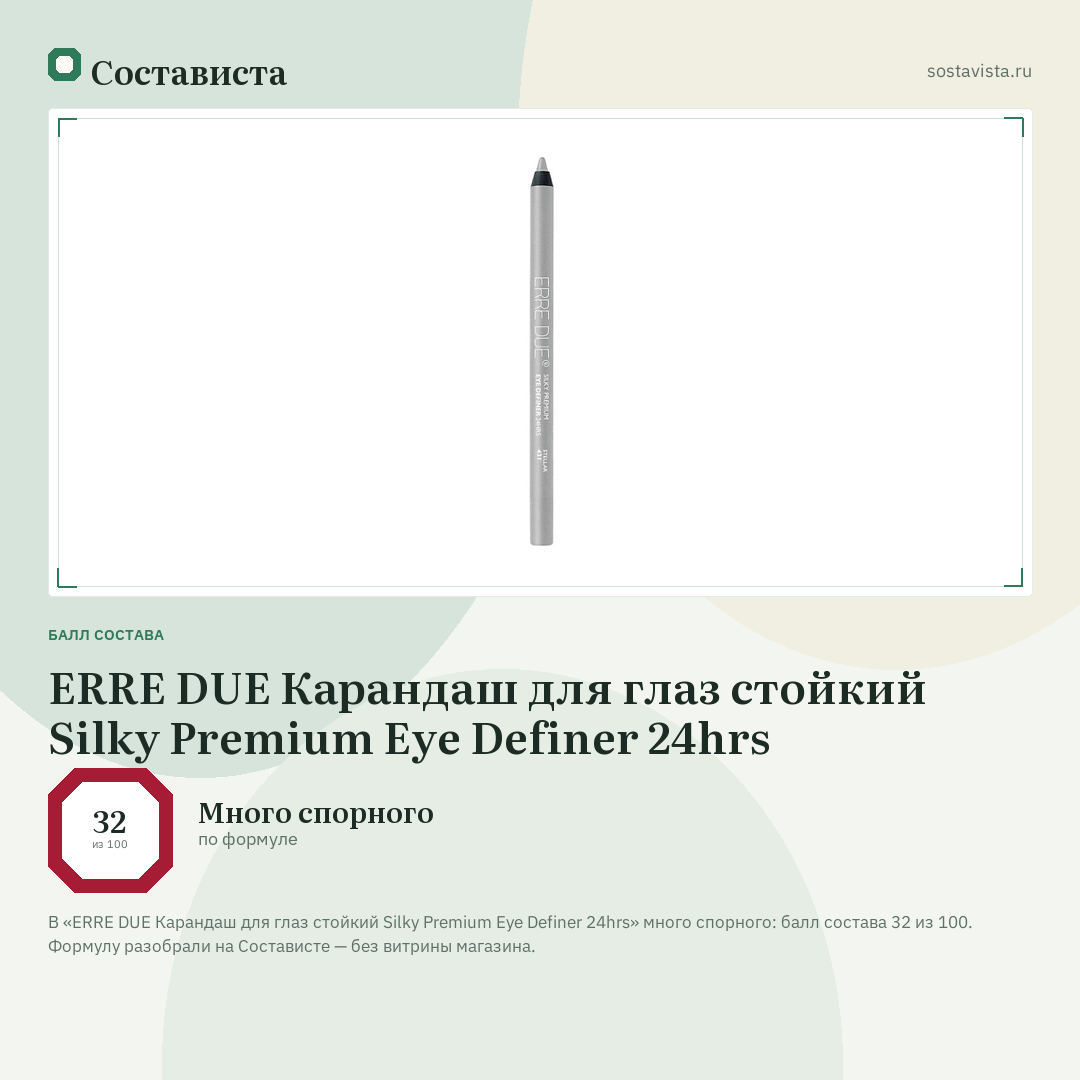 ERRE DUE Карандаш для глаз стойкий Silky Premium Eye Definer 24hrs: балл состава 32 из 100 — Состависта