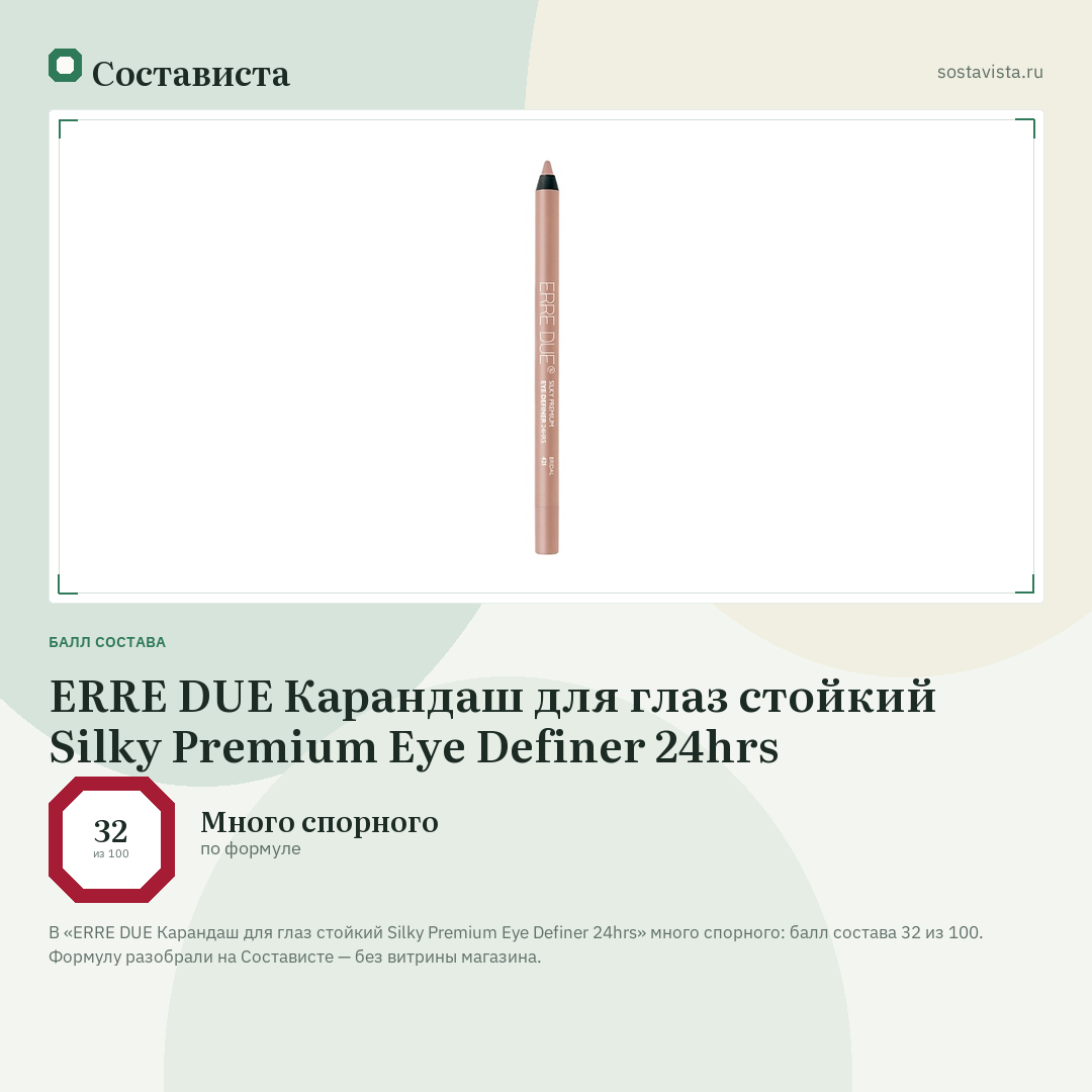 ERRE DUE Карандаш для глаз стойкий Silky Premium Eye Definer 24hrs: балл состава 32 из 100 — Состависта