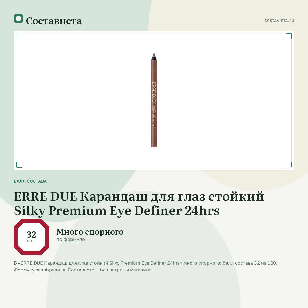 ERRE DUE Карандаш для глаз стойкий Silky Premium Eye Definer 24hrs: балл состава 32 из 100 — Состависта