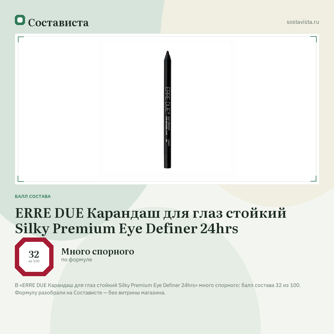 ERRE DUE Карандаш для глаз стойкий Silky Premium Eye Definer 24hrs: балл состава 32 из 100 — Состависта