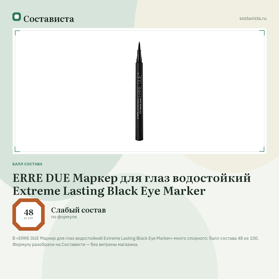 ERRE DUE Маркер для глаз водостойкий Extreme Lasting Black Eye Marker: балл состава 48 из 100 — Состависта