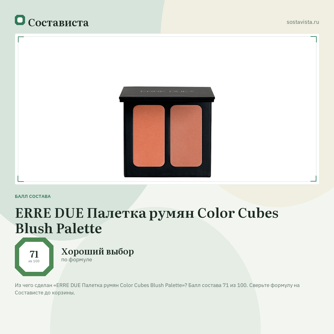 ERRE DUE Палетка румян Color Cubes Blush Palette: балл состава 71 из 100 — Состависта