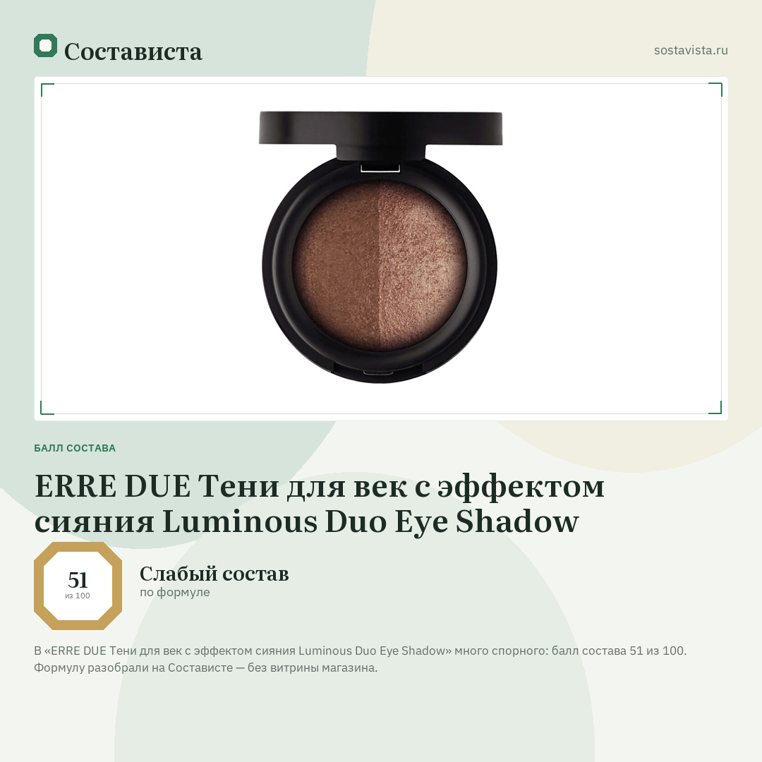 ERRE DUE Тени для век с эффектом сияния Luminous Duo Eye Shadow: балл состава 51 из 100 — Состависта