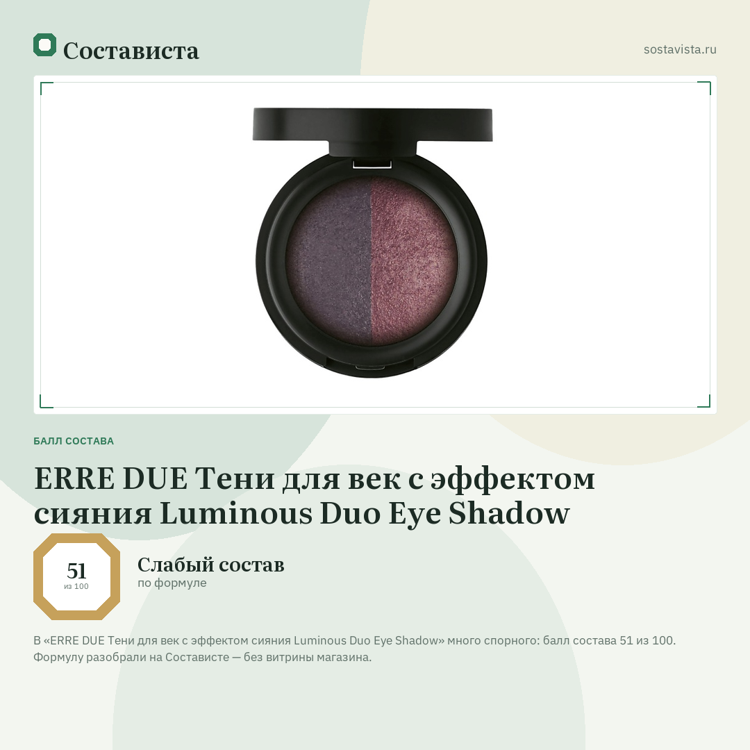 ERRE DUE Тени для век с эффектом сияния Luminous Duo Eye Shadow: балл состава 51 из 100 — Состависта