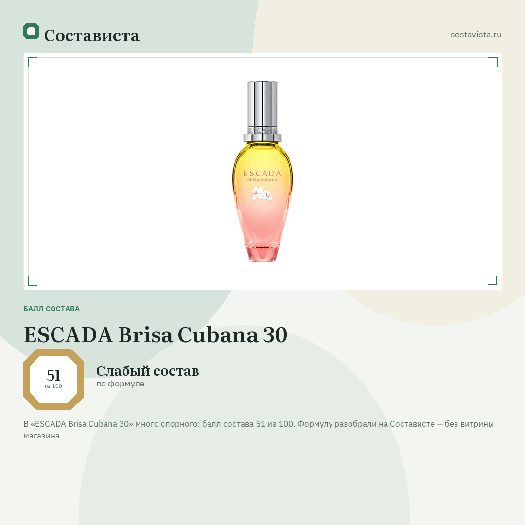 ESCADA Brisa Cubana 30: балл состава 51 из 100 — Состависта