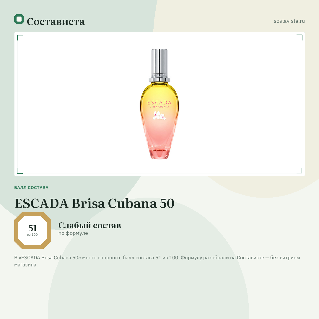 ESCADA Brisa Cubana 50: балл состава 51 из 100 — Состависта