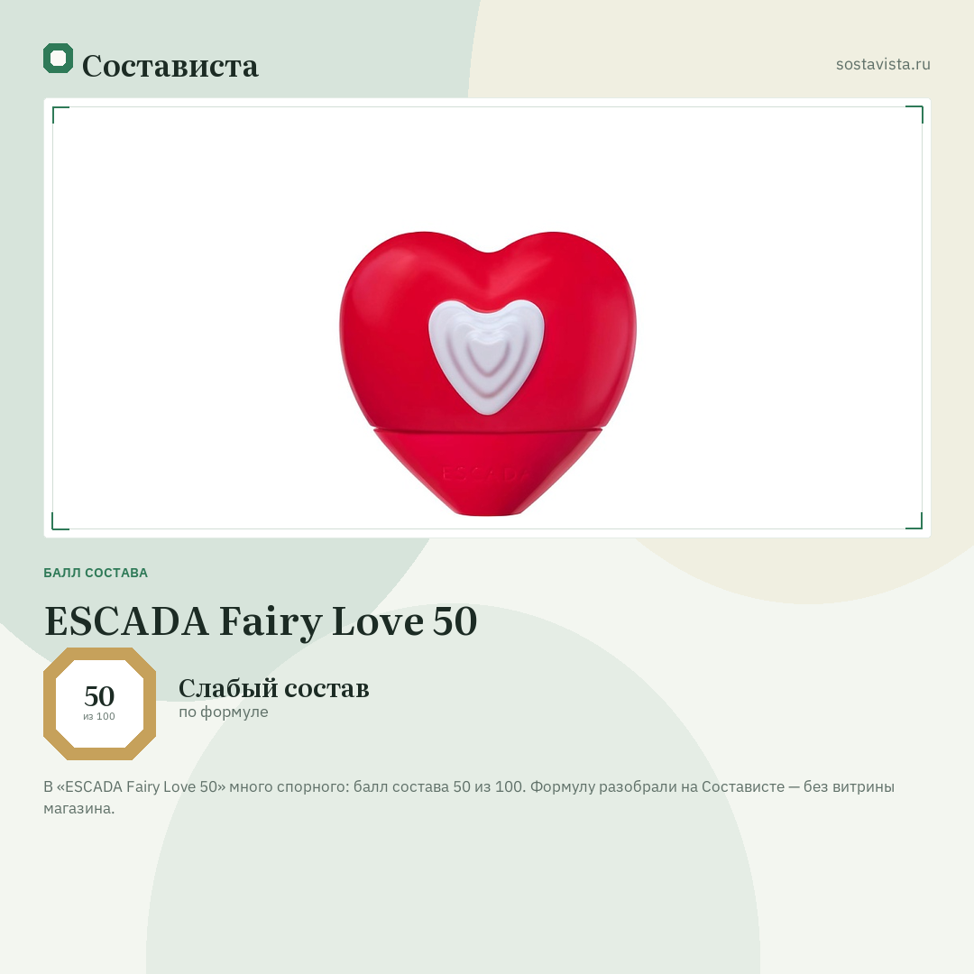 ESCADA Fairy Love 50: балл состава 50 из 100 — Состависта