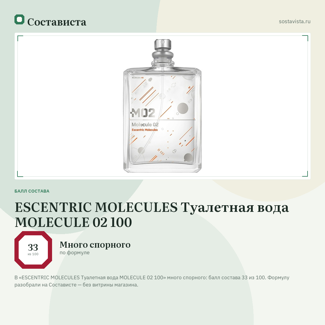 ESCENTRIC MOLECULES Туалетная вода MOLECULE 02 100: балл состава 33 из 100 — Состависта