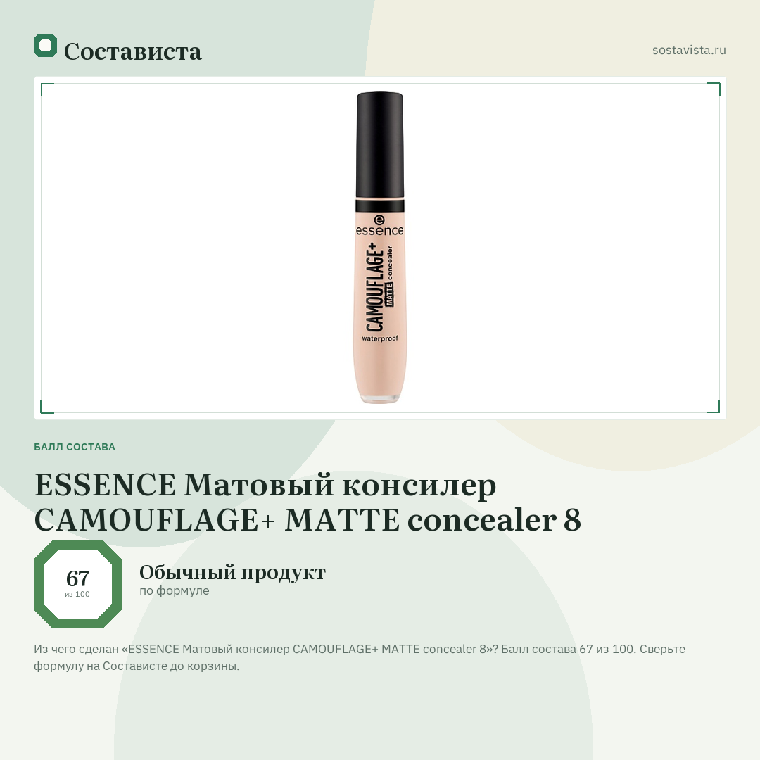 ESSENCE Матовый консилер CAMOUFLAGE+ MATTE concealer 8: балл состава 67 из 100 — Состависта
