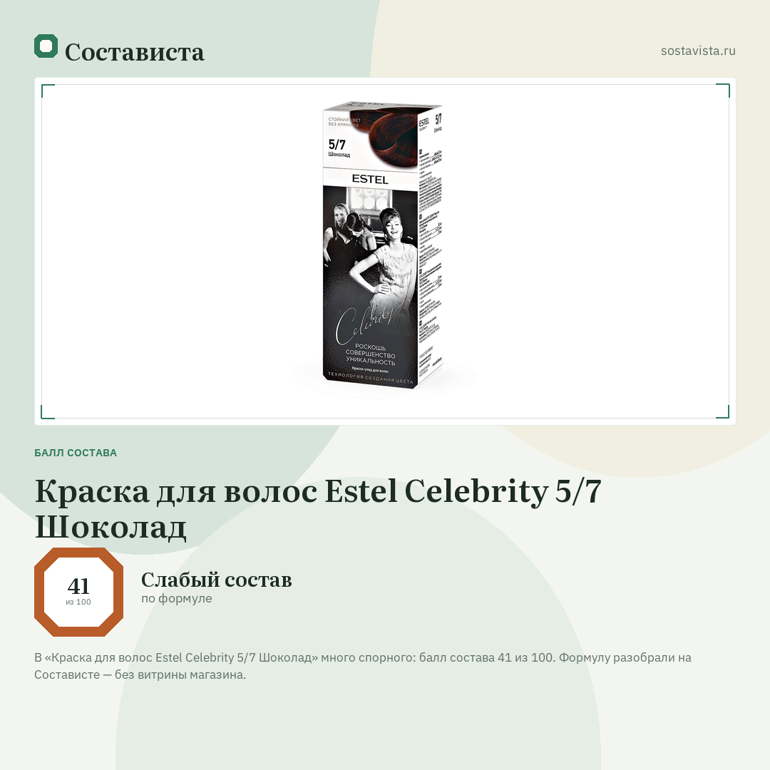 Краска для волос Estel Celebrity 5/7 Шоколад: балл состава 41 из 100 — Состависта