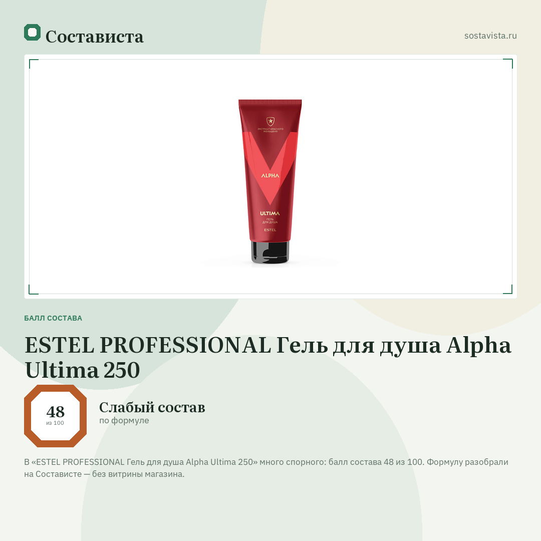 ESTEL PROFESSIONAL Гель для душа Alpha Ultima 250: балл состава 48 из 100 — Состависта