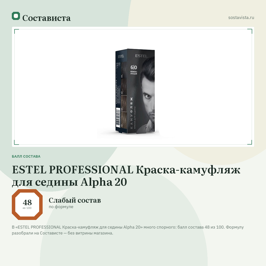 ESTEL PROFESSIONAL Краска-камуфляж для седины Alpha 20: балл состава 48 из 100 — Состависта