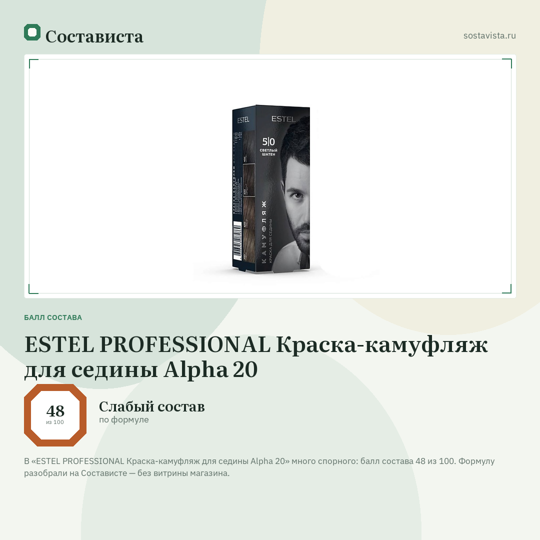 ESTEL PROFESSIONAL Краска-камуфляж для седины Alpha 20: балл состава 48 из 100 — Состависта