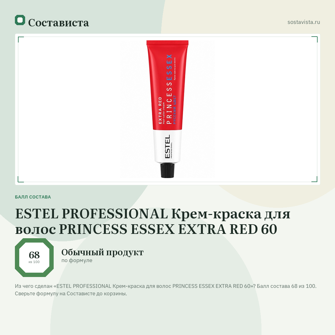 ESTEL PROFESSIONAL Крем-краска для волос PRINCESS ESSEX EXTRA RED 60: балл состава 68 из 100 — Состависта