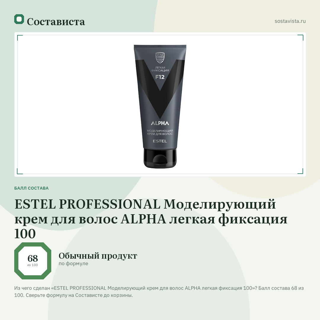 ESTEL PROFESSIONAL Моделирующий крем для волос ALPHA легкая фиксация 100: балл состава 68 из 100 — Состависта