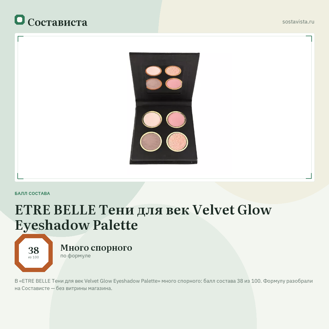 ETRE BELLE Тени для век Velvet Glow Eyeshadow Palette: балл состава 38 из 100 — Состависта