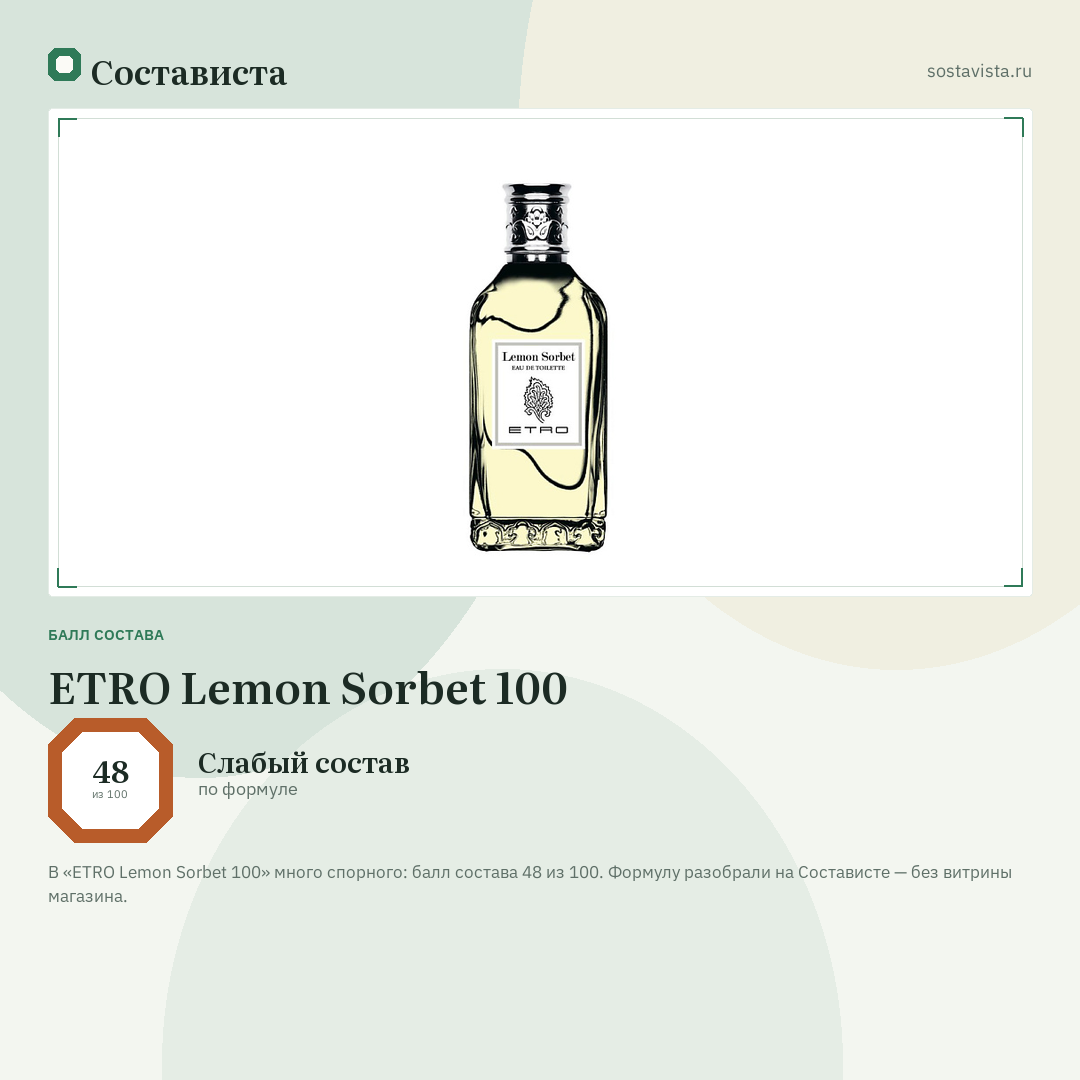 ETRO Lemon Sorbet 100: балл состава 48 из 100 — Состависта
