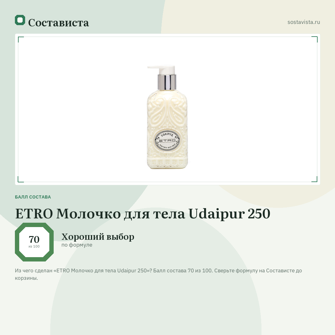 ETRO Молочко для тела Udaipur 250: балл состава 70 из 100 — Состависта