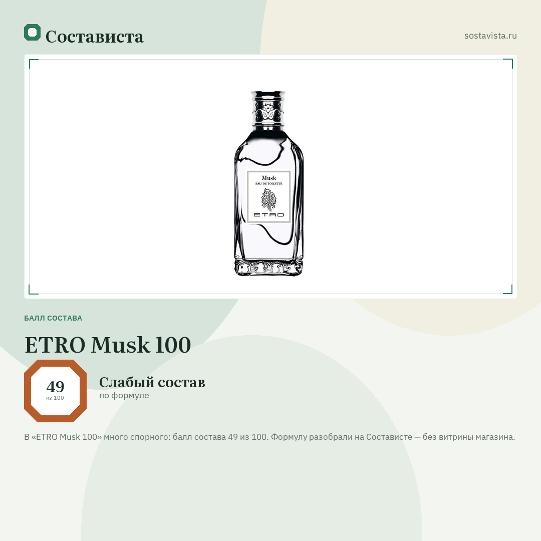 ETRO Musk 100: балл состава 49 из 100 — Состависта