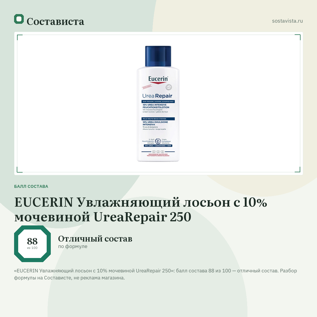 EUCERIN Увлажняющий лосьон с 10% мочевиной UreaRepair 250: балл состава 88 из 100 — Состависта