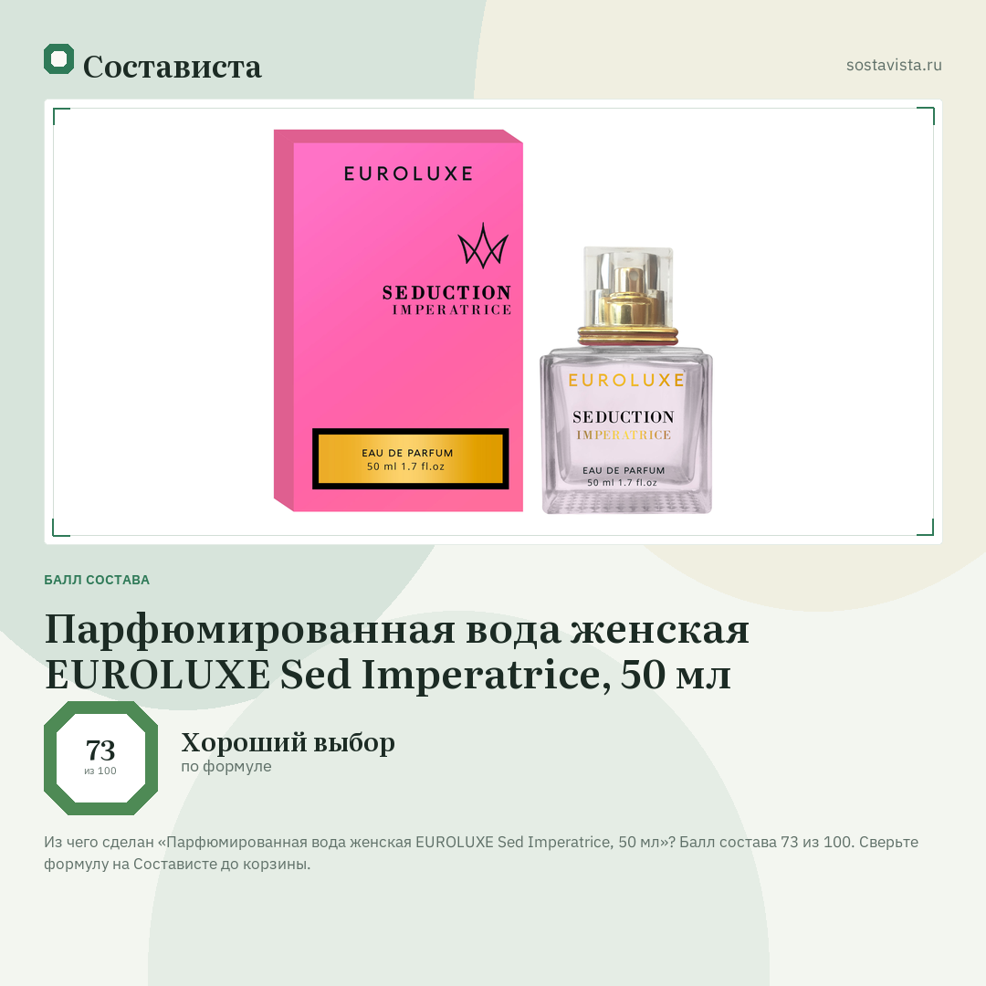 Парфюмированная вода женская EUROLUXE Sed Imperatrice, 50 мл: балл состава 73 из 100 — Состависта