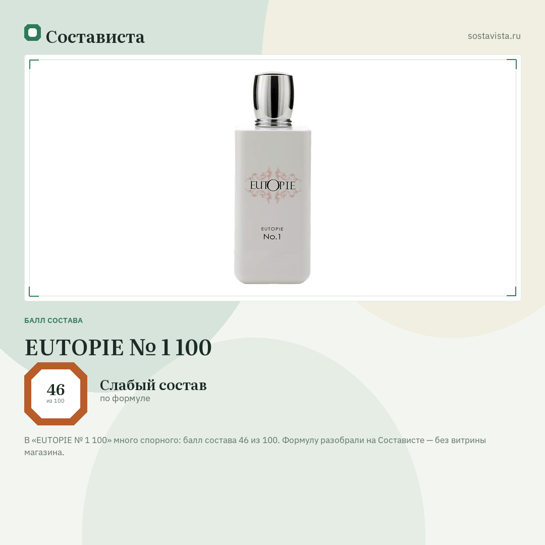 EUTOPIE № 1 100: балл состава 46 из 100 — Состависта
