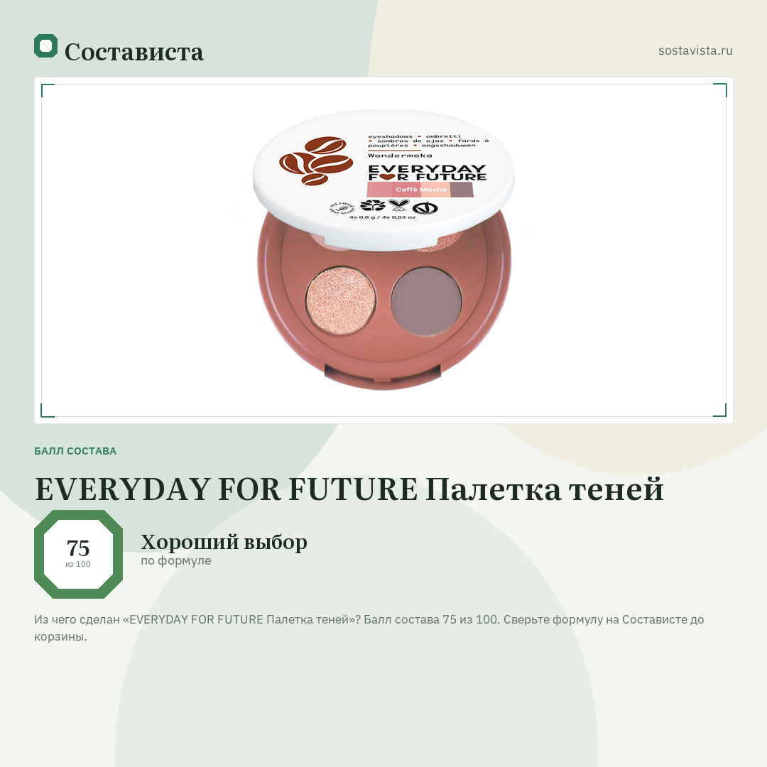 EVERYDAY FOR FUTURE Палетка теней: балл состава 75 из 100 — Состависта