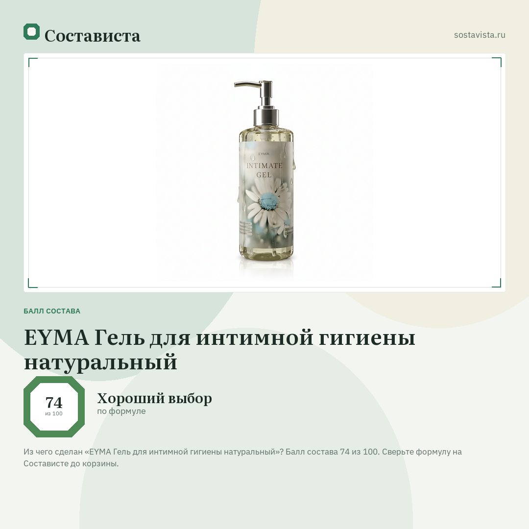 EYMA Гель для интимной гигиены натуральный: балл состава 74 из 100 — Состависта