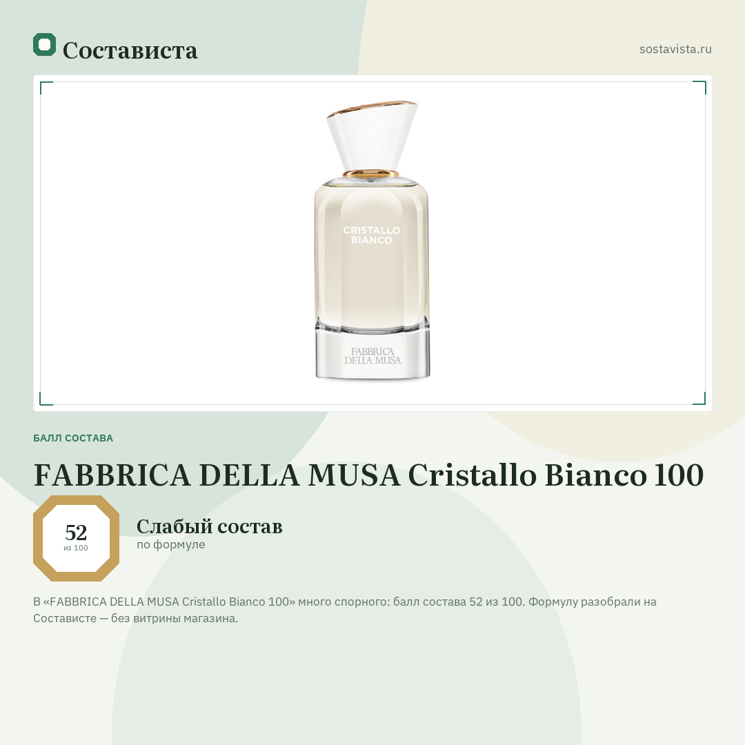 FABBRICA DELLA MUSA Cristallo Bianco 100: балл состава 52 из 100 — Состависта