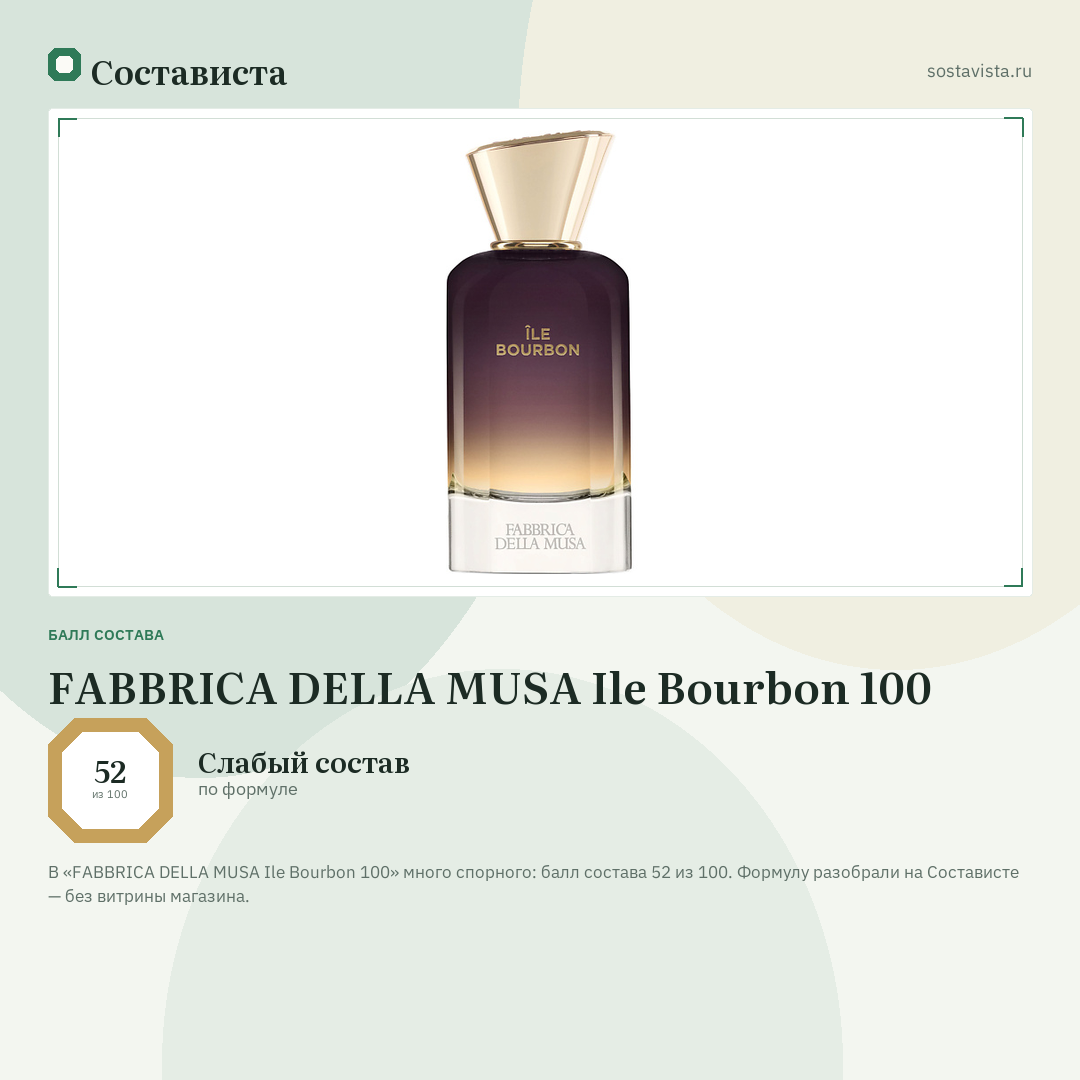 FABBRICA DELLA MUSA Ile Bourbon 100: балл состава 52 из 100 — Состависта