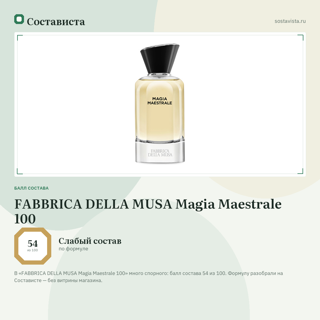 FABBRICA DELLA MUSA Magia Maestrale 100: балл состава 54 из 100 — Состависта