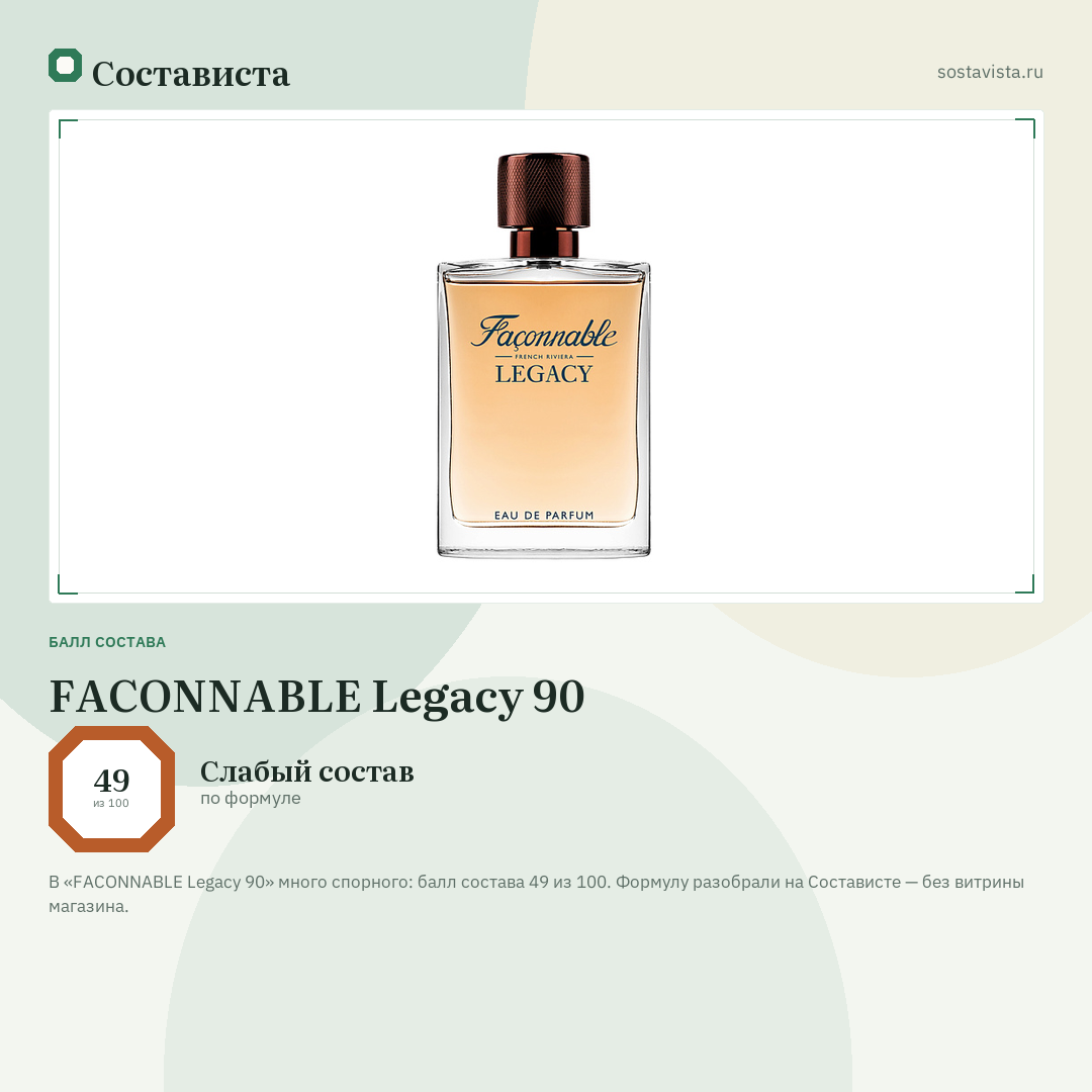 FACONNABLE Legacy 90: балл состава 49 из 100 — Состависта