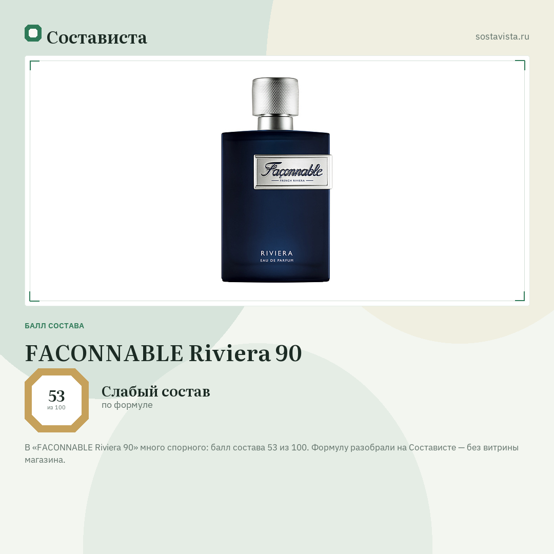 FACONNABLE Riviera 90: балл состава 53 из 100 — Состависта