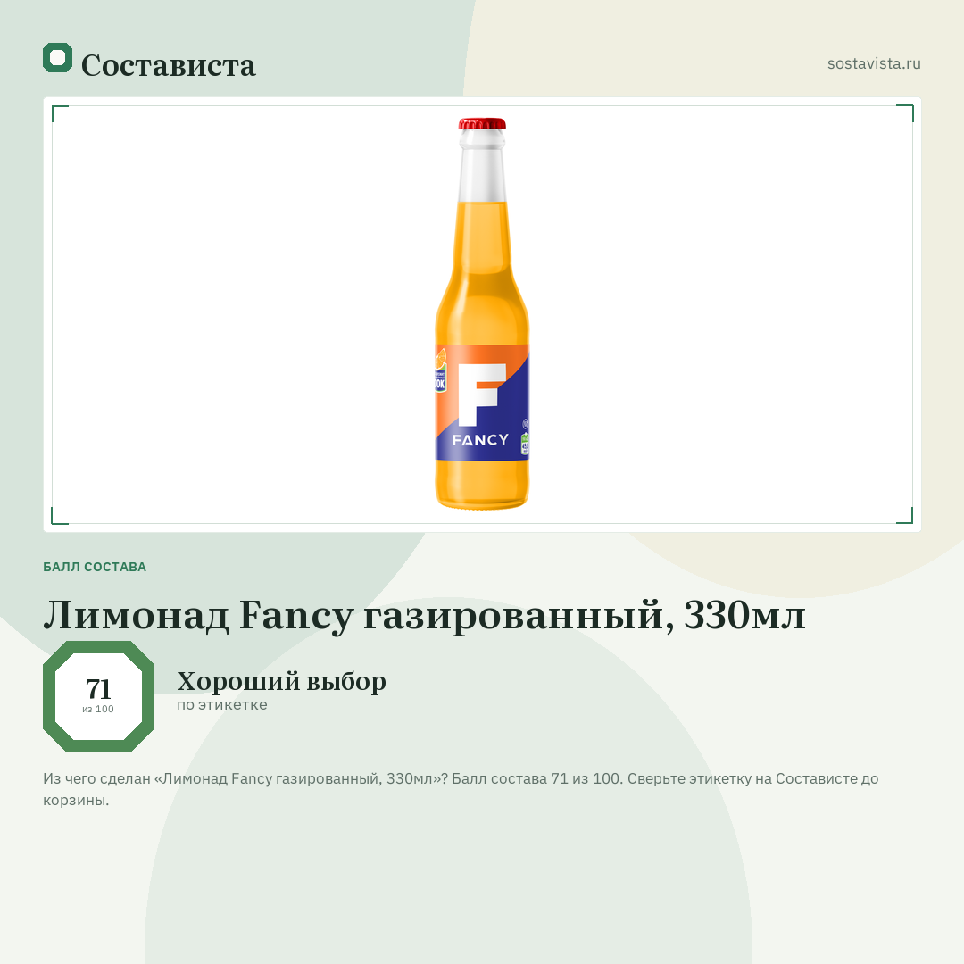 Лимонад Fancy газированный, 330мл: балл состава 71 из 100 — Состависта