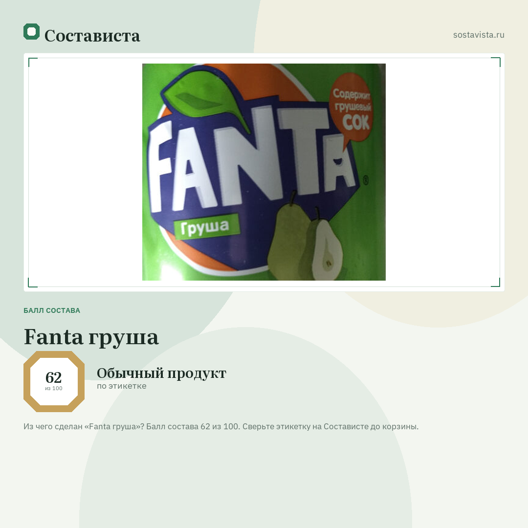 Fanta груша: балл состава 62 из 100 — Состависта