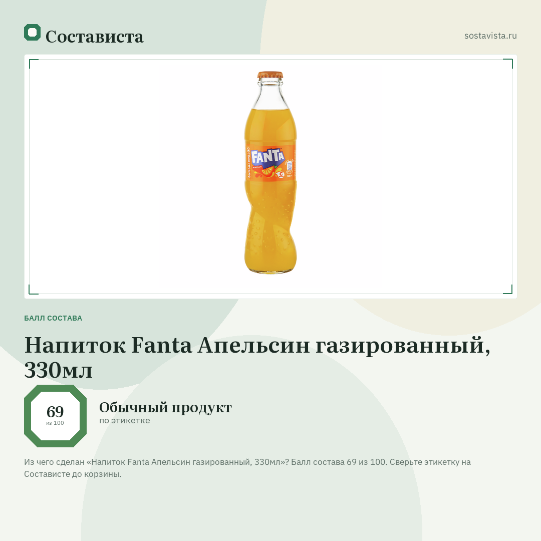 Напиток Fanta Апельсин газированный, 330мл: балл состава 69 из 100 — Состависта