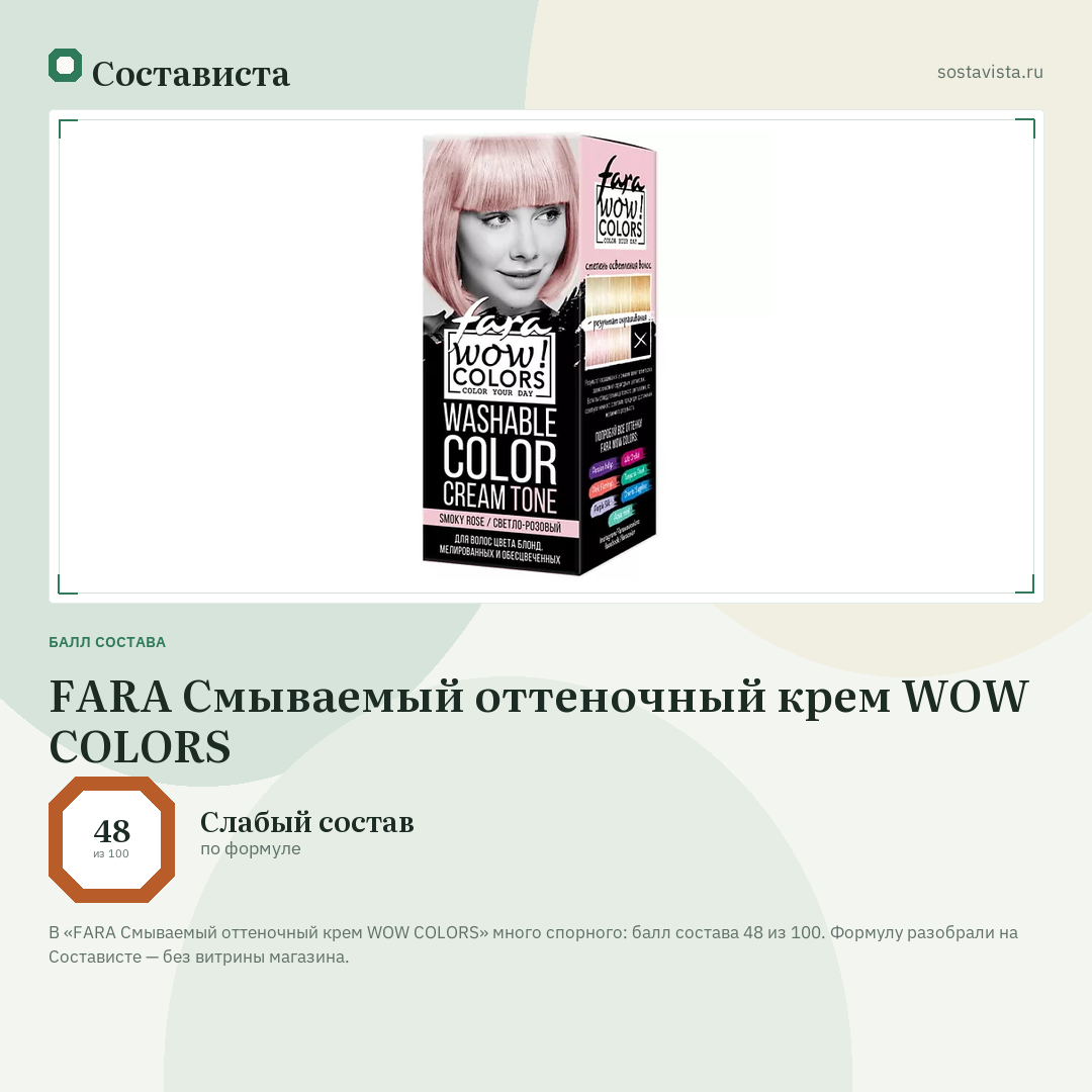 FARA Смываемый оттеночный крем WOW COLORS: балл состава 48 из 100 — Состависта