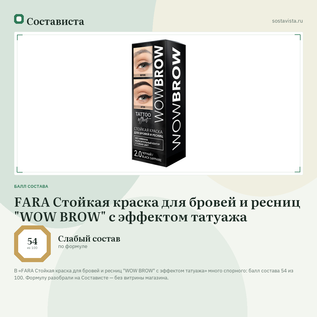 FARA Стойкая краска для бровей и ресниц "WOW BROW" с эффектом татуажа: балл состава 54 из 100 — Состависта