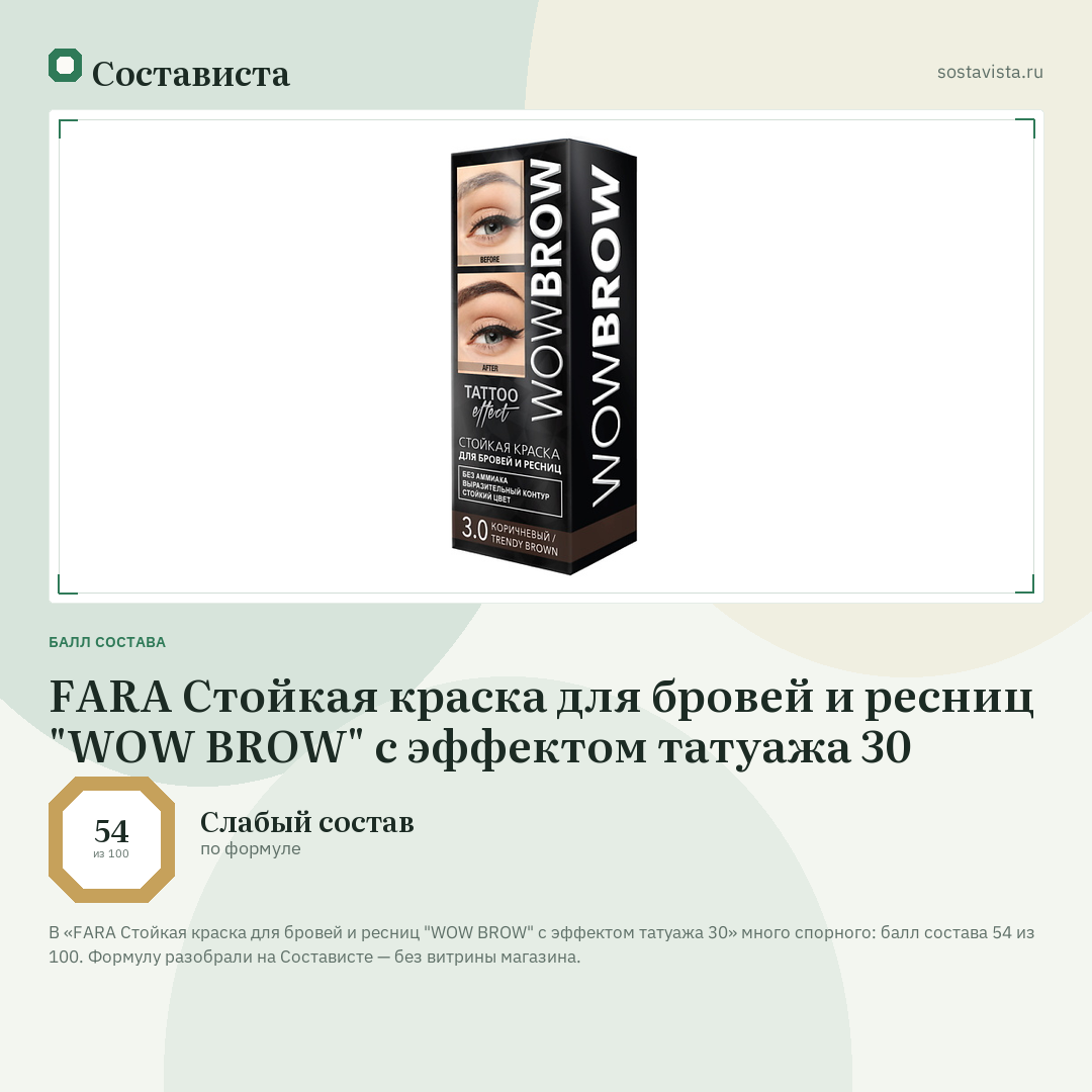 FARA Стойкая краска для бровей и ресниц "WOW BROW" с эффектом татуажа 30: балл состава 54 из 100 — Состависта
