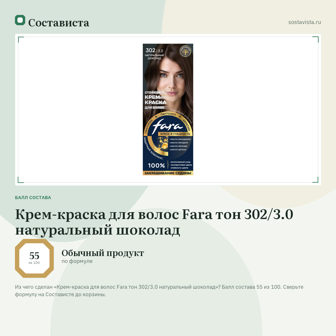 Крем-краска для волос Fara тон 302/3.0 натуральный шоколад: балл состава 55 из 100 — Состависта