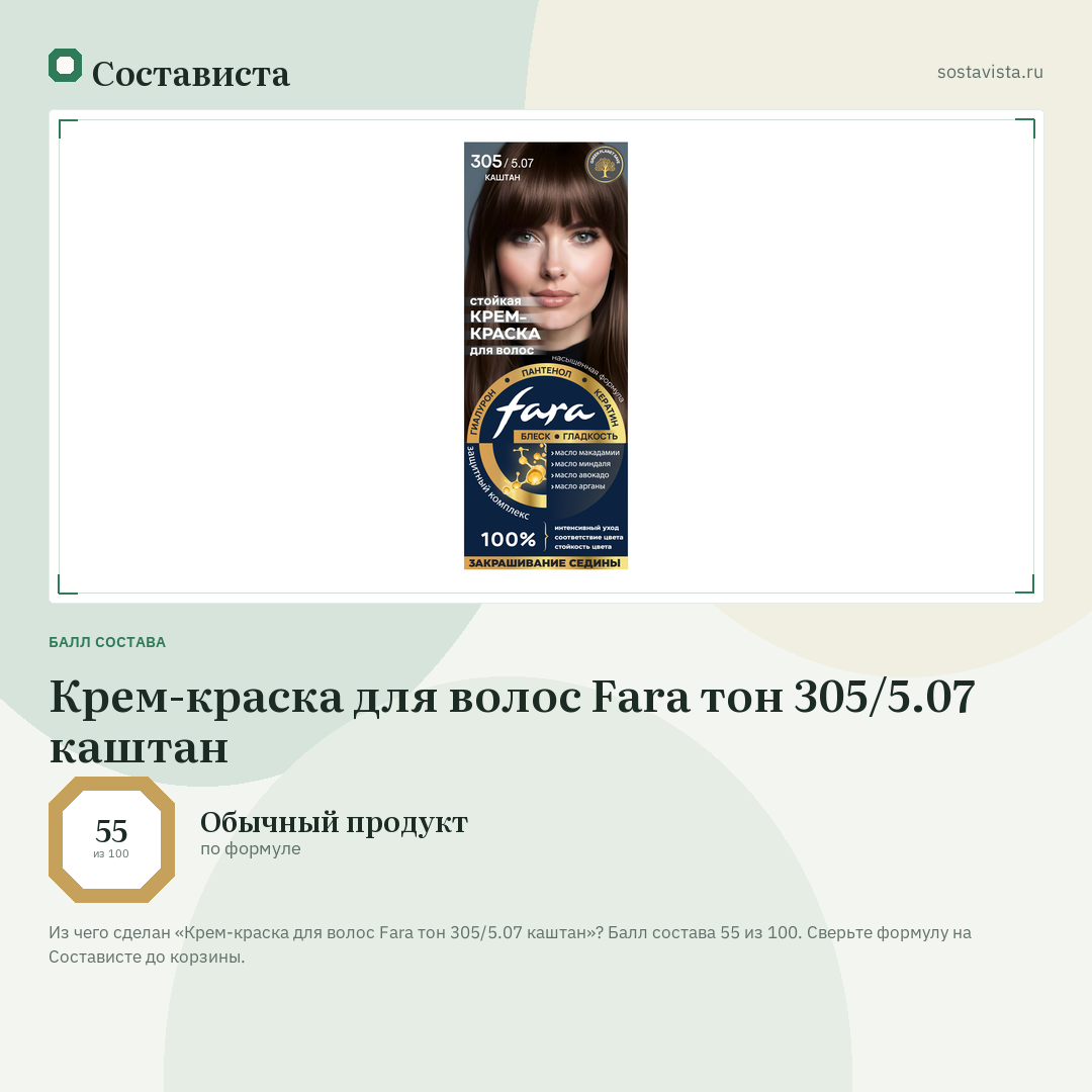 Крем-краска для волос Fara тон 305/5.07 каштан: балл состава 55 из 100 — Состависта