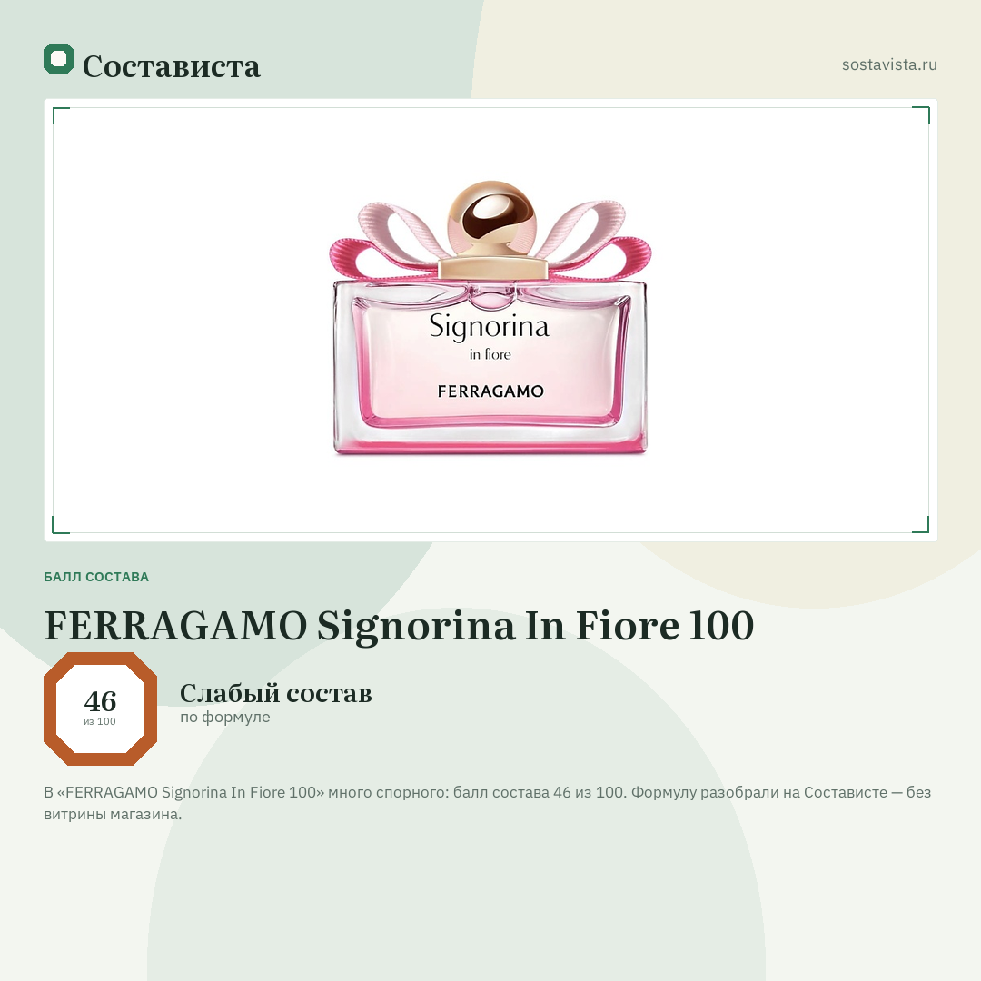 FERRAGAMO Signorina In Fiore 100: балл состава 46 из 100 — Состависта
